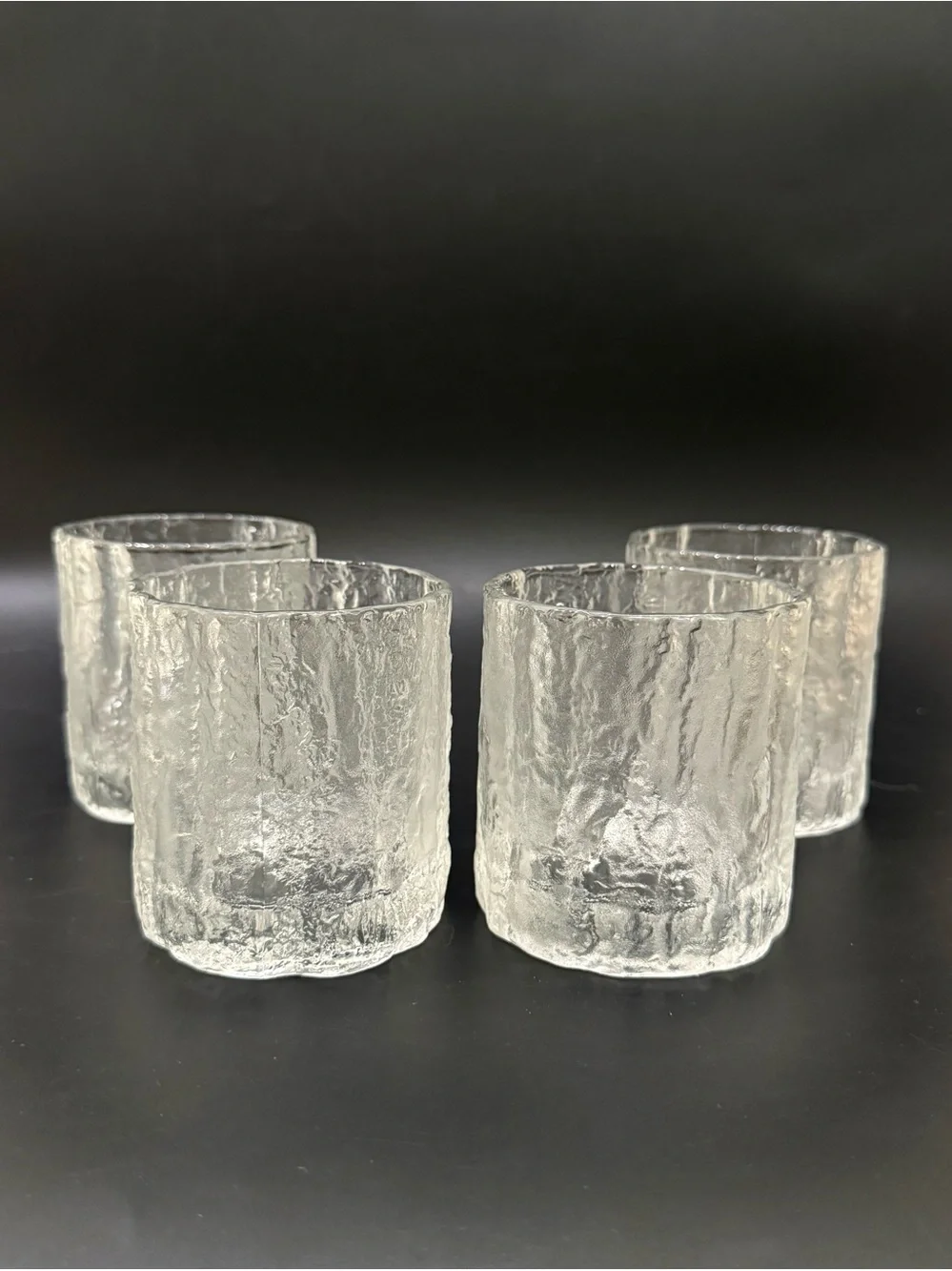 4pc MIKASA Frostfire Frosted Textured Rocks Old Fashioned Lowball Tumbler Glass
